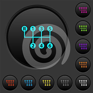 Six speed manual gear shift dark push buttons with color icons