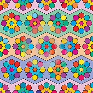 Six star hexagon chevron colorful symmetry seamless pattern