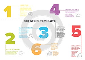 Six steps progress template with nice typography