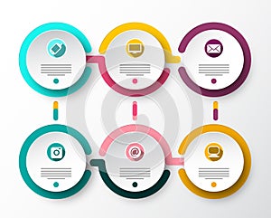 Six Steps Vector Paper Infographic Layout. Infographics Data Flow Design