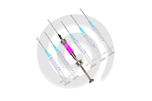 Six syringes in row