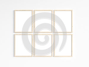 Six thin 8x10 wooden frames with portrait orientation. 3D illustration