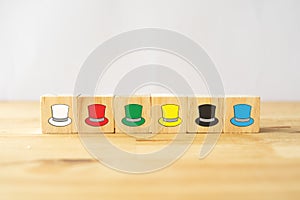 Six thinking hats concept, the success way to under the human wear which hat when talking about, the hats including feeling/emotio photo