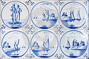 Six typical blue delft tiles