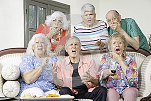 Six Unhappy Senior Friends Reacting to Television