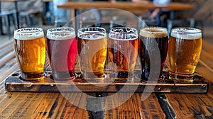 six unique beer styles on sample tray