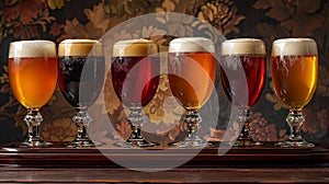 six unique beer styles on sample tray