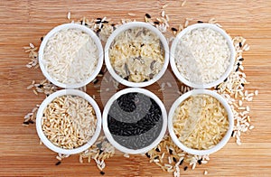 Six varieties of uncooked rice photo