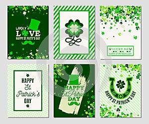 Six vector flyer design templates for Saint Patrick`s Day, invitation, banners, certificates