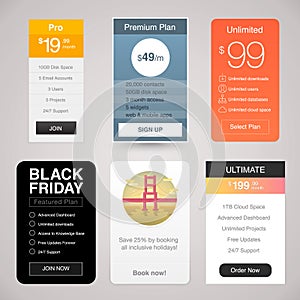 Six Vector Pricing Tables for Web