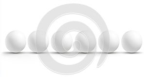 Six White Eggs in a Row on White Background