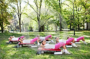 Six women exercising workout