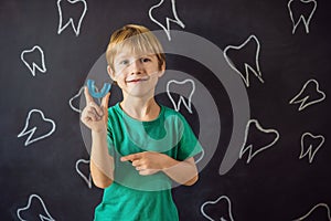 Six-year old boy shows myofunctional trainer. Helps equalize the growing teeth and correct bite, develop mouth breathing