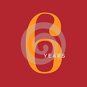 Six years symbol. Sixth birthday emblem. Anniversary sign, number 6 logo concept, vintage poster template, vector