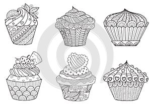 Six zendoodle cupcakes for design element photo