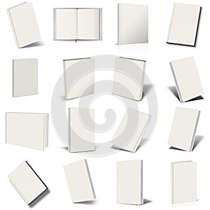 Sixteen blank  white book mockup with shadow