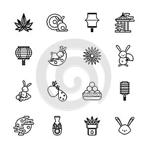 Sixteen chinese moon festival set icons