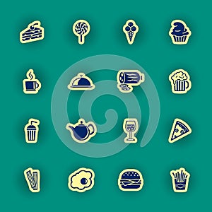 Sixteen food and drink icons