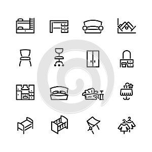 Sixteen furniture icons isolated on white