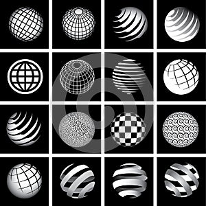 Sixteen Globes in Black and White