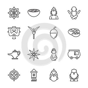 Sixteen navratri set line style icons