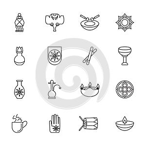 Sixteen navratri set style line icons