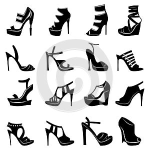 Sixteen various stylish models of women footwear