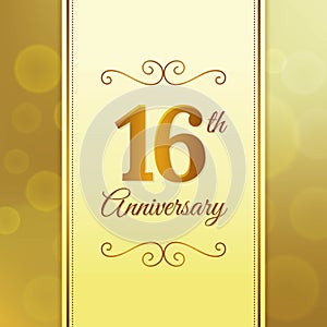 Sixteenth Anniversary with Gold Background Greeting Card