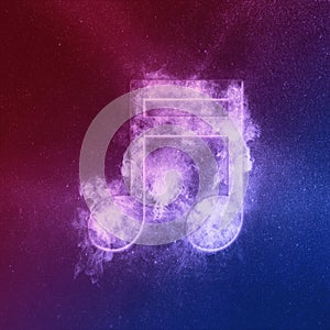 Sixteenth beamed music note symbol Red Blue. Abstract night sky background