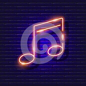 Sixteenth notes neon icon. Music glowing sign. Music concept. Vector illustration for Sound recording studio design, advertising,