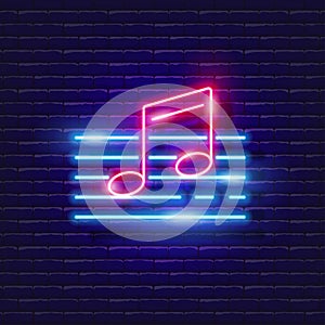 Sixteenth notes neon icon. Music glowing sign. Music concept. Vector illustration for Sound recording studio design, advertising,