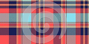 Sixties fabric seamless background, up tartan texture textile. Iconic vector pattern check plaid in red and blue colors