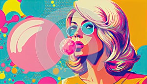 sixties girl witth bubbles retro concept