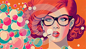 sixties girl witth bubbles retro concept