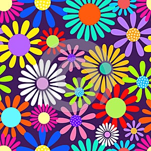 Sixties Retro Daisy Flower Flat Surface Pattern