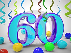 Sixtieth birthday celebration balloons shows a happy event - 3d illustration