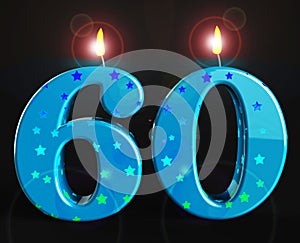 Sixtieth birthday celebration candles shows a happy event - 3d illustration