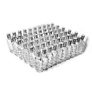 Sixty 60 of pure alcohol bottles not labeled. Bottles of Home Alcoholic Beverages Isolated On White. Small liquor production based