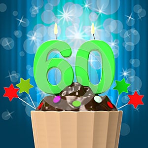 Sixty Candle On Cupcake Means Sixtieth Birthday