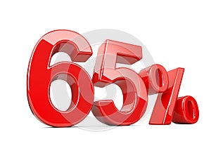 Sixty five red percent symbol. 65% percentage rate. Special offer discount.