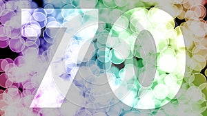 Sixty nine to seventy years birthday fade in/out animation with color gradient moving bokeh background.