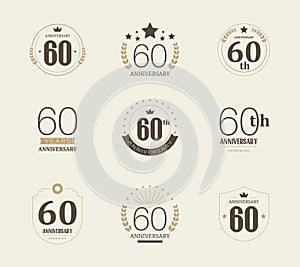 Sixty years anniversary celebration logotype. 60th anniversary logo set.