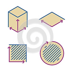 Size, area, square concept icons. Measuring and dimension symbol