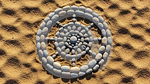 In size with a central larger stone surrounded by concentric