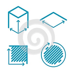 Dimension and measuring icon set. Size, square, area concept symbols. photo