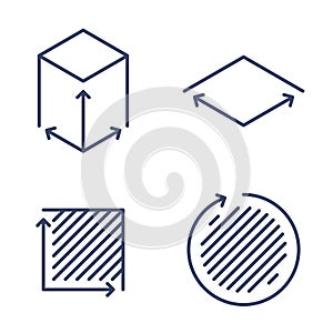 Size, square, area concept symbols. Dimension and measuring icon