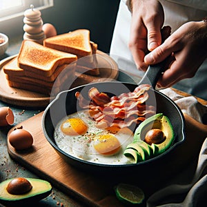 Sizzling Bacon with Fresh Eggs and Avocado: A Morning Delight