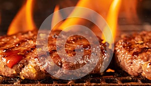 Sizzling BBQ Delight: Close-Up of Juicy Hamburgers on Grill