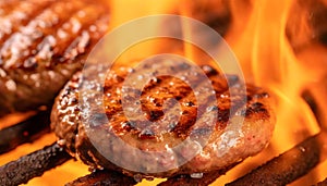 Sizzling BBQ Delight: Close-Up of Juicy Hamburgers on Grill