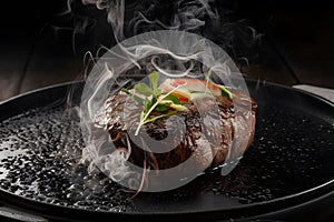 Sizzling beef steak, culinary mastery captured in tantalizing photograph